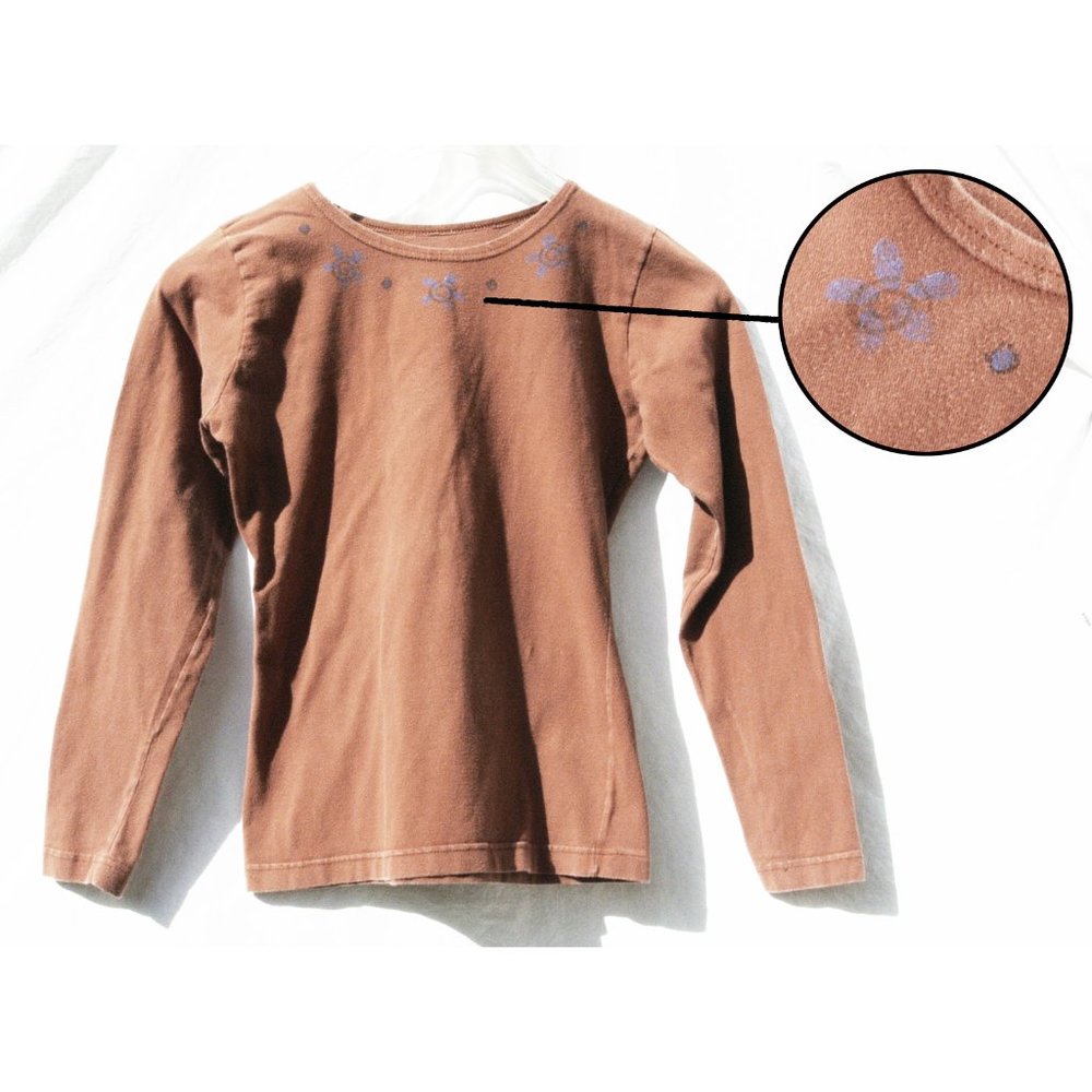 Vintage Organic Barclay Blue Fish Top - Rust-color with Hand Block Printing